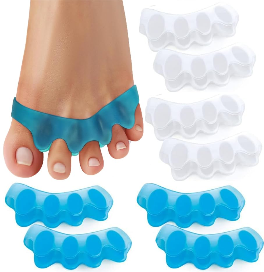 8Pcs Toe Spacers,Soft Gel Toe Separators and Spreaders to Correct Bunions and Restore Toes to Their Original Shape,H HOME-MART Bunion Corrector Toe Spacer Toe Straightener Toe Stretcher Big Toe Correctors (Blue+Blue+White+White(4 Pairs)) image number 3