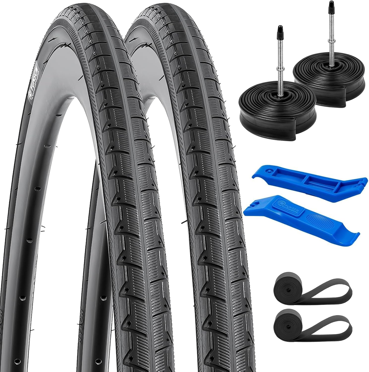 Yunscm 2Pcs,700X28C Bike Tyres,700X28C 28-622 Bike Tires plus Bike Tubes Presta Valve 60Mm+Rim Strap+Tire Lever,Road Bike Tires 700X28C,Compatible with 700X28C Road Bike Tires and Tubes,Y-293 image number 1