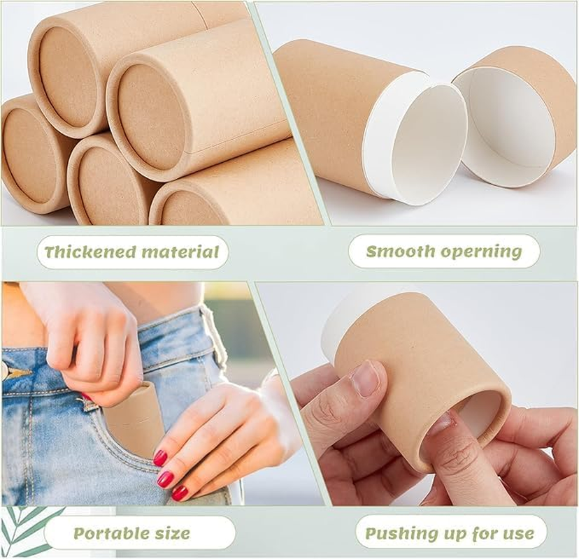 Paperboard Lip Balm Tubes, 10 Pieces Empty Kraft Paper Chapstick Tube Container, round Shap Empty Kraft Paper Jar Tube, Brown - Black image number 4