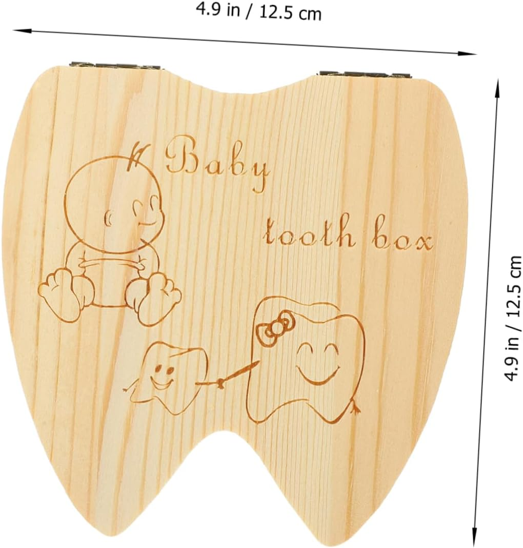 Wooden Teeth Keepsake Box Tooth Fairy Holder for Kids Organizer Childrens Natural Wood image number 5