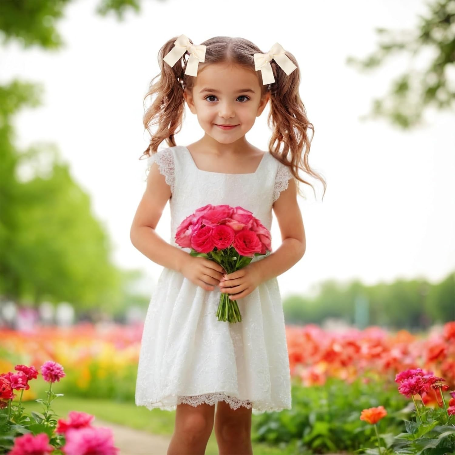 14 PCS Toddler Hair Bows Set - Ribbon Bows for Girls, Elastic Hair Ties, Pigtail & Ponytail Accessories, Colorful Rubber Bands for Toddlers image number 1