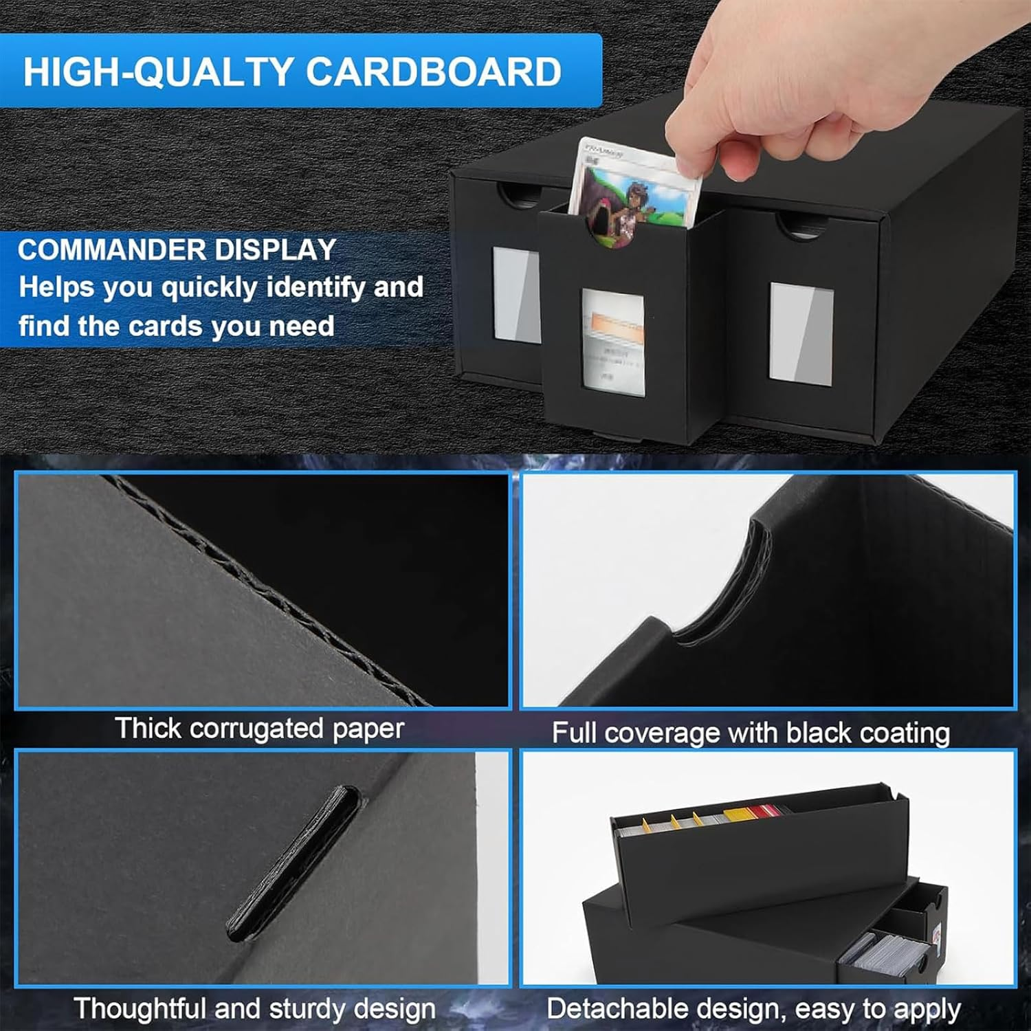 Trading Card Storage Box,12000+ Commander Display, Cards Deck Box Cardboard with 48 Dividers, Labels & Tapes, Trading Card Collection Box Fit for TCG, PTCG, MTG and Sport (12-600 CT Boxes) image number 4