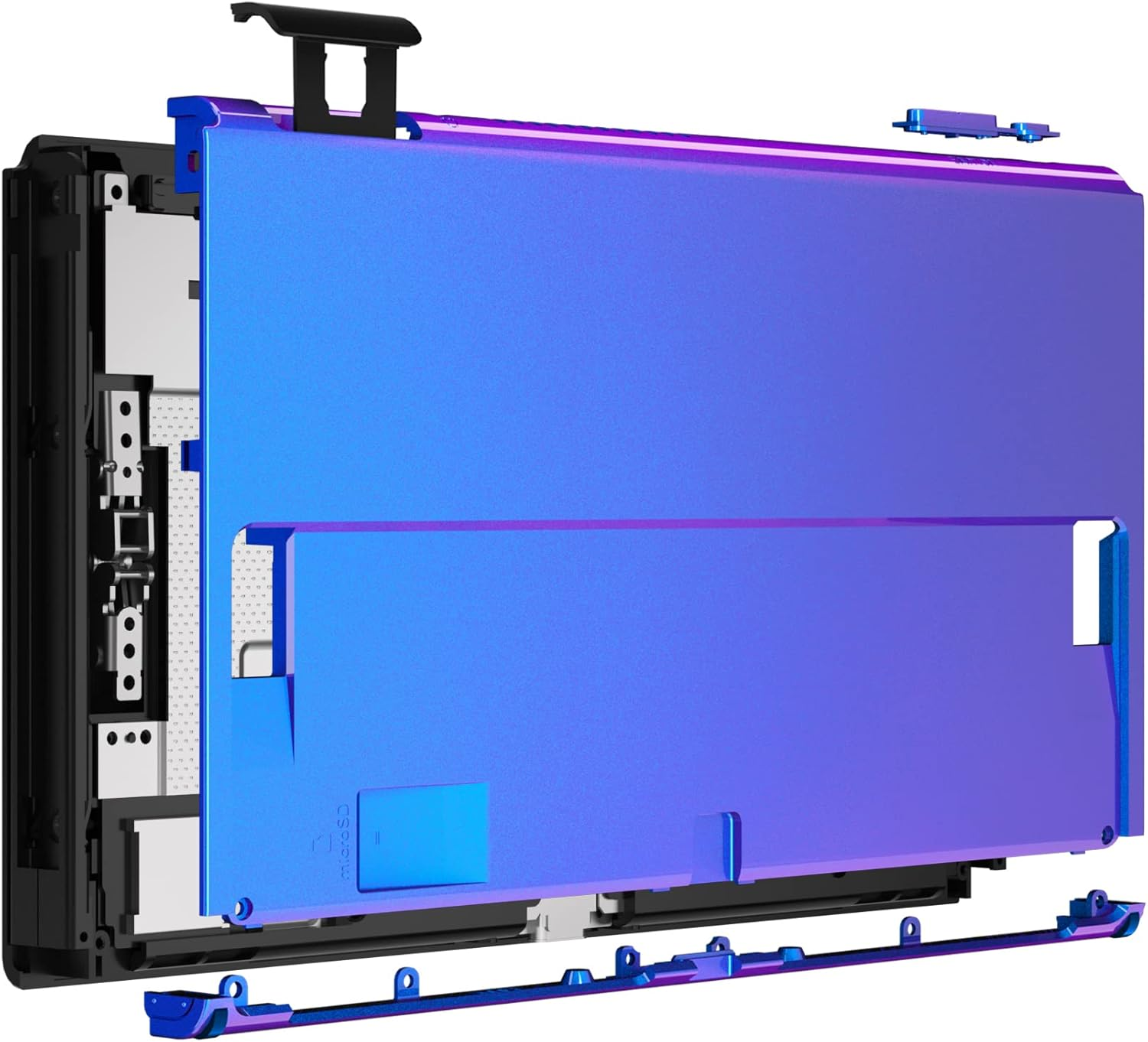 Extremerate Chameleon Purple Blue Soft Touch Console Back Plate DIY Replacement Housing Shell Case for Nintendo Switch OLED Console &ndash; Joycon Shell & Kickstand NOT Included