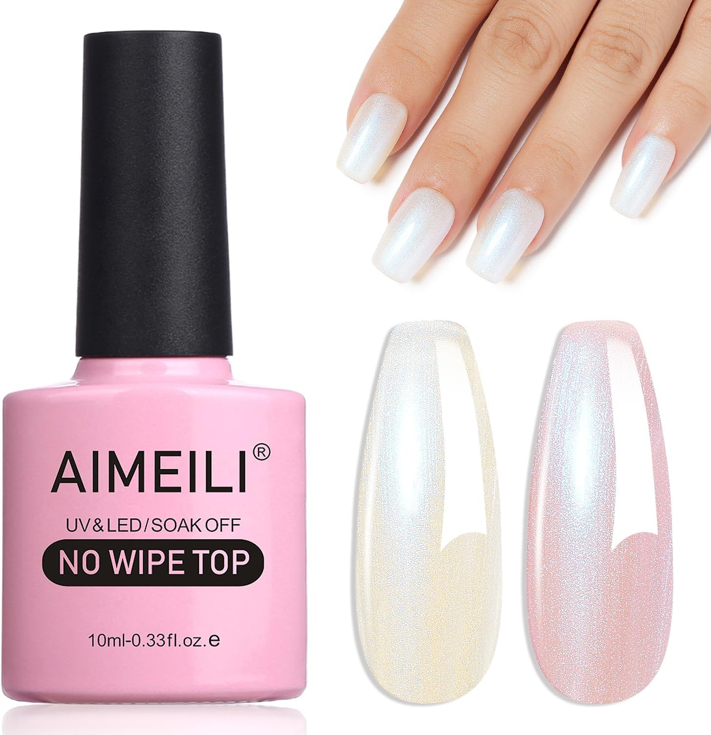 AIMEILI Pearl Top Coat Gel Nail Polish, Shimmer Mermaid Nail Gel Soak off U V Gel Polish 10Ml 03