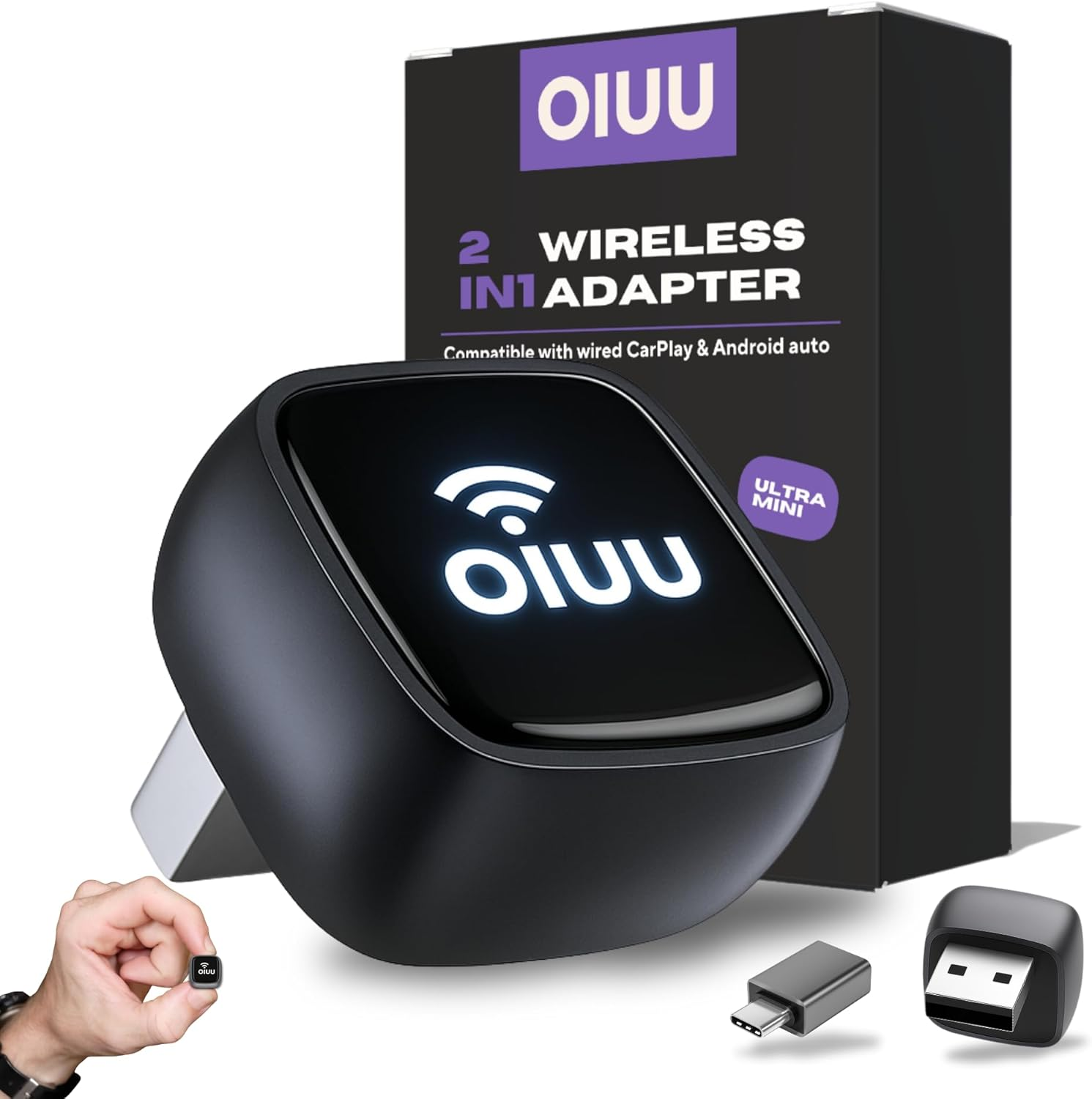 OIUU Mini Wireless Carplay Adapter & Android Auto Adapter, Latest SOC Chip Dual-Band Wifi, Bluetooth 5.0 No-Lag Stable Connect, Supports Factory Wired Apple Carplay/Android Auto, Car Accessories-J20 image number 3