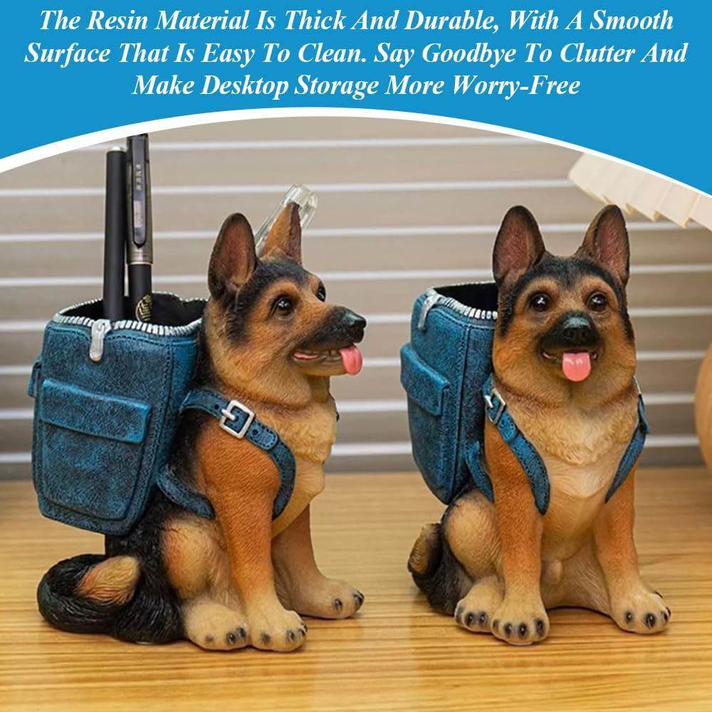 German Shepherd Pen Holder,Adorable Dog Pen Holder,Creative Resin Dog Desk Organizer,Desktop Pencil Organizer,For Office, School, Home image number 4