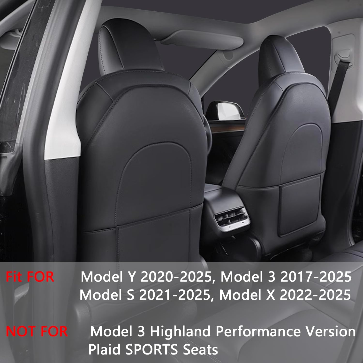 Seat Back Kick Protector for Tesla Model Y Model 3 Model S Model X Leather Backseat Mats for Kids Wear-Resistant Back Seat Cover with Extra Organizer Pocket 2 PCS -Black image number 3