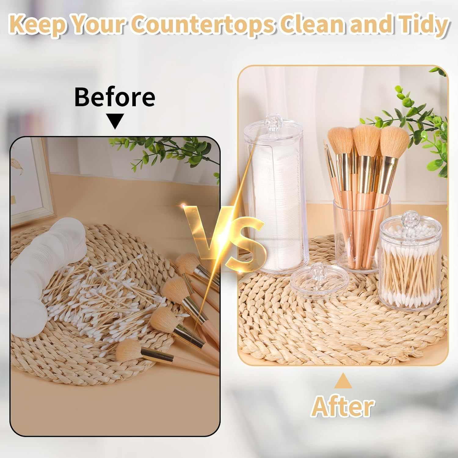 HUIRUMM 3 Pcs Cotton Pad Holder, Bathroom Cotton Wool Bud Holder,Swab Dispenser, round Pads,Clear Plastic Apothecary Jar Set Bathroom Canister Storage Organization, Vanity Makeup Organizer