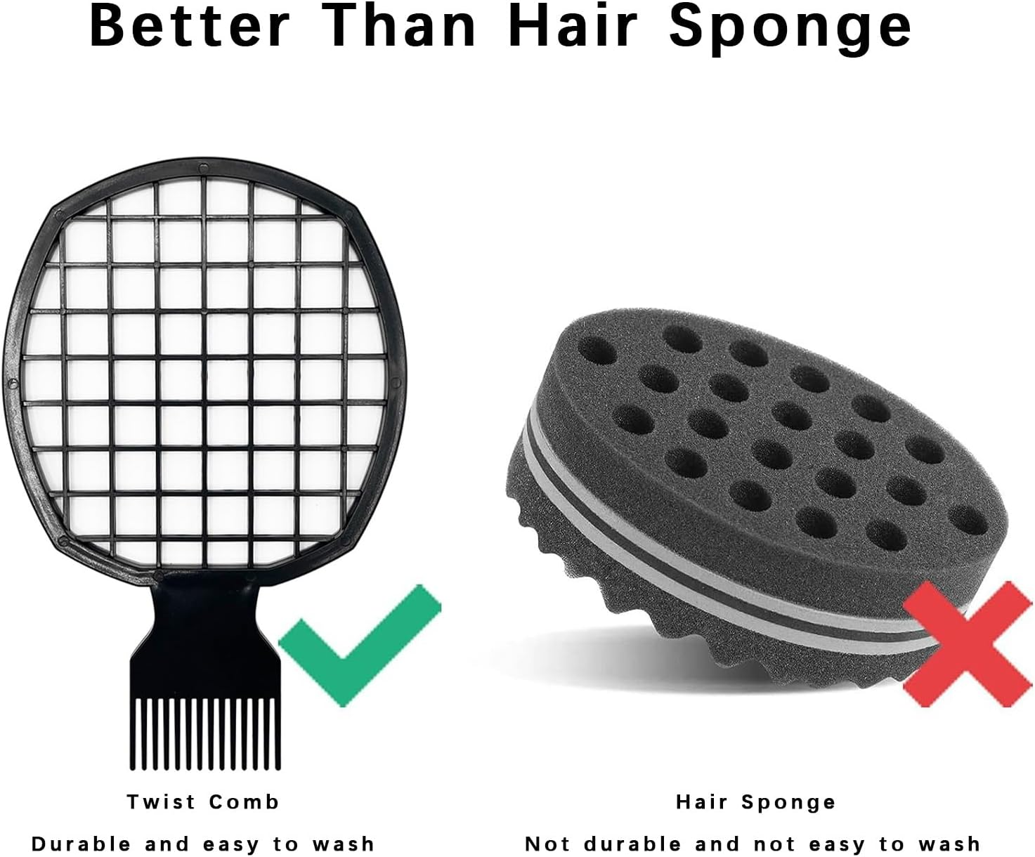 Kootinn 2Pcs Upgraded Twist Combs Hair Sponge Brush, Superior to Hair Sponge for Curls in Men and Women, Dual-Sided Design, ABS Material, Ergonomic, Lasting over a Year, 2 Combs Included