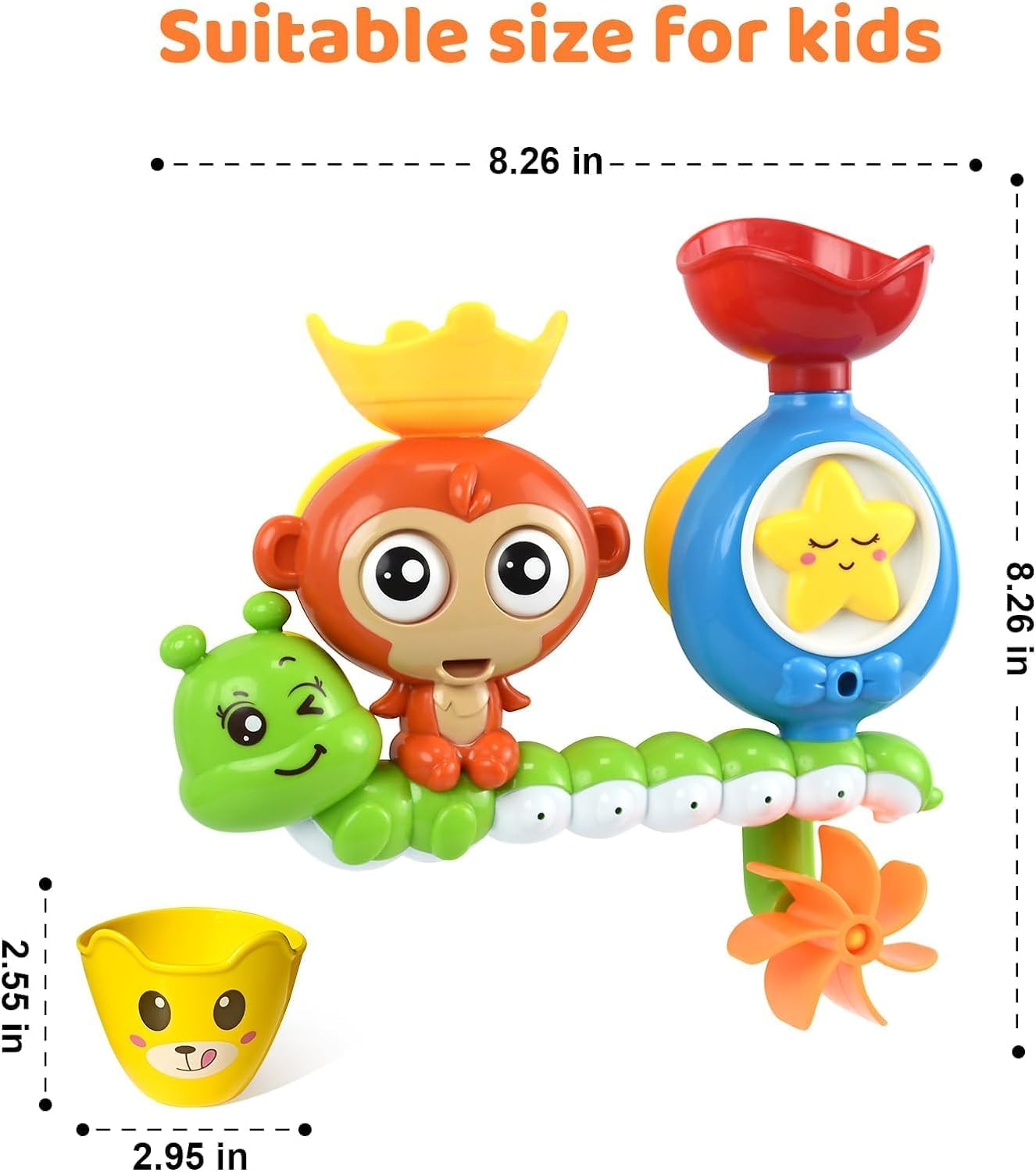 Fun Bath Toys for Toddlers 1 2 3 Year Old Girl Boy, Lovely Monkey Caterpillar Bathtub Water Toys Set with Suction Cups - Develop Motor Skills and Hand-Eye Coordination image number 5
