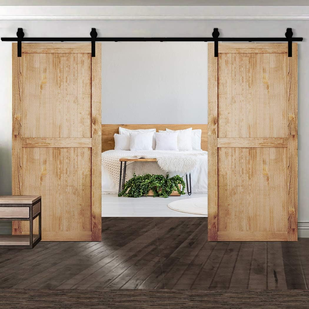 Levede Sliding Barn Double Door Kit 2.44M Model a - Antique, Hardware, Track Set, Interior, Sliding, Heavy Duty Steel Roller Rail System, Smooth Quiet Glide, Easy Installation for Closet Kitchen