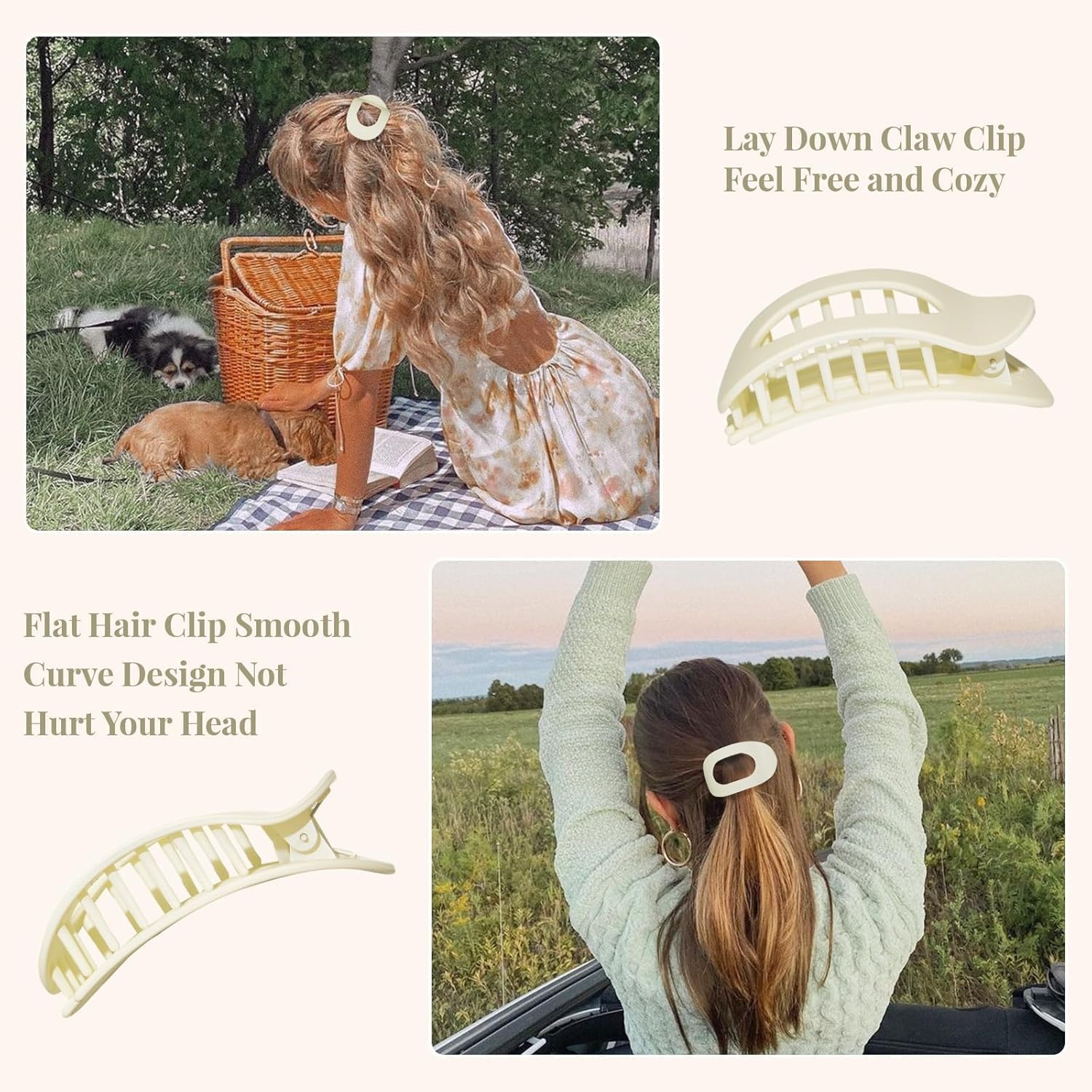 Tjhypenete 4Pcs Flat Hair Clips for Women, round Flat Hair Claw Clips, Strong Hold Lay down Hair Barrettes for Thick Thin Hair, French Duck Billed Hair Claw Clamps, Matte Large Alligator Hair Clips image number 4