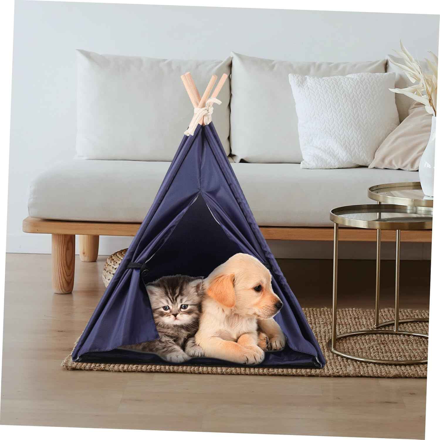 ROMISBABA Waterproof Pet Teepee Indoor Kennel Dog Tent Washable Oxford Cloth Cover Medium Small Dogs Cats Navy Blue for Home Use image number 4