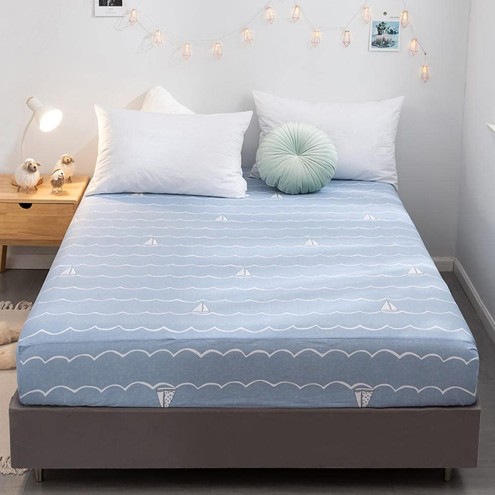 Luxurious Bottom Sheet to Fit Snugly around Your Mattress,Pure Cotton Printed Stylish Bed Linen,Double King-Size Protective Cover for Apartment Bedroom-Blue_2_150X200Cm image number 3