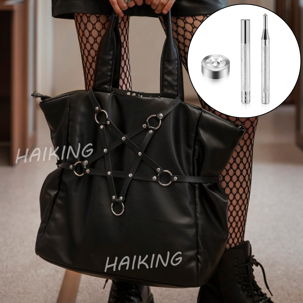 HAIKING Leather Punch Tool, 3 PCS Snap Rivet Setter for Backpacks, Leathercrafts, Jeans, Clothes (About 7Cm/2.75 In) image number 2