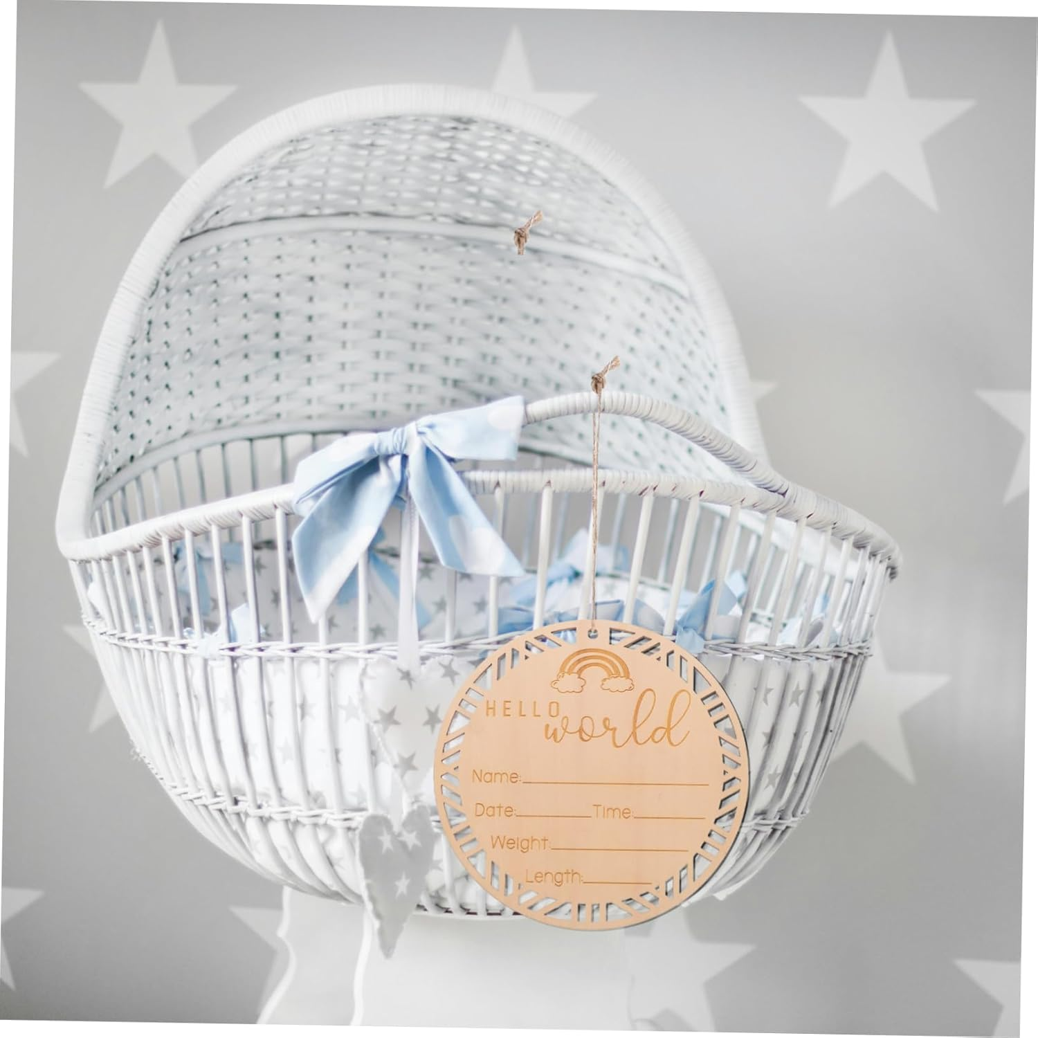 GALPADA Wooden round Birth Announcement Sign Natural Newborn Name Plaque Photo Decorative Milestone Board for Nursery and Party Use image number 2