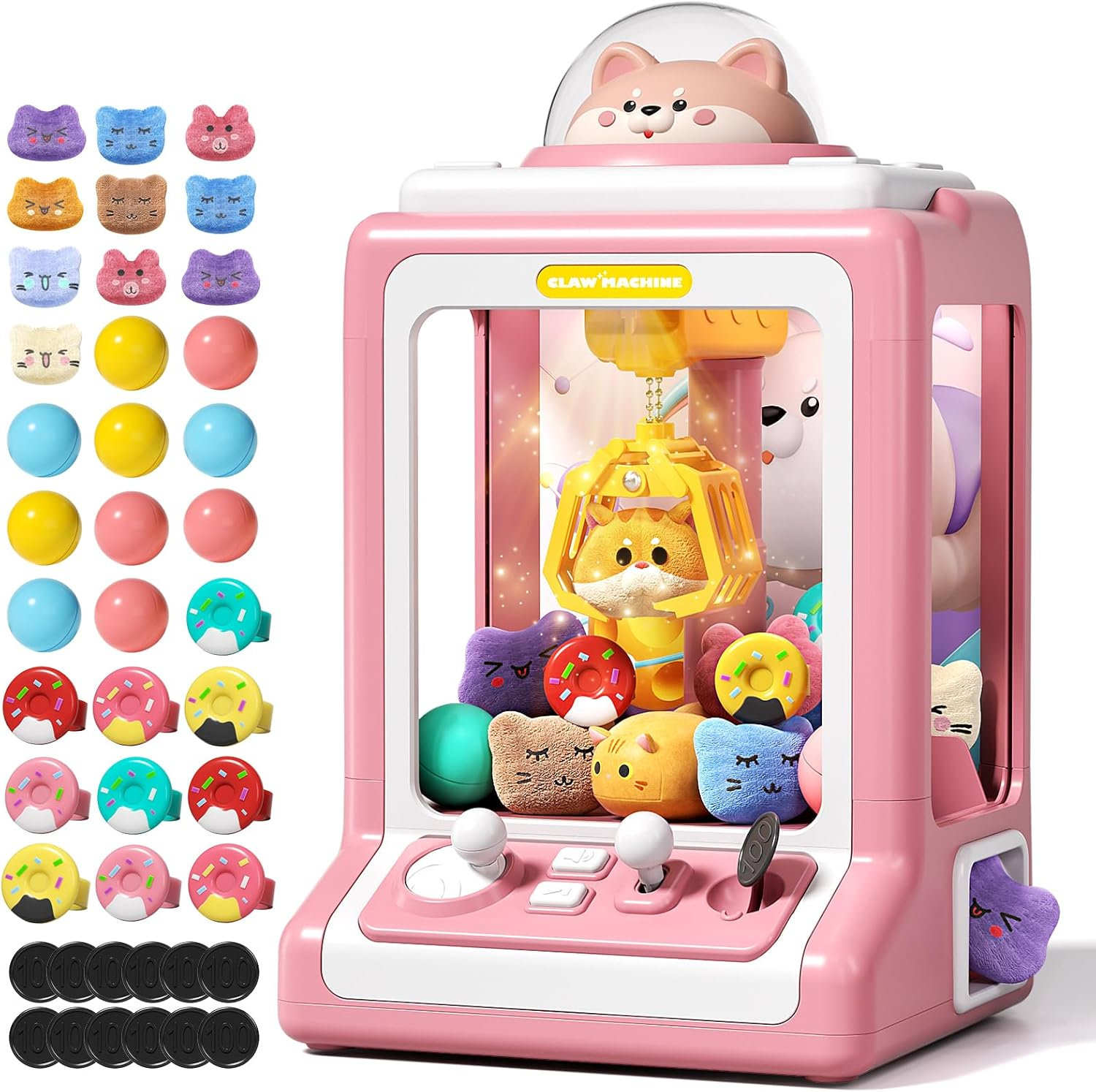 Claw Machine for Kids, Mini Vending Machine with Game Coins & Music, Prize Dispenser Toys for Girls and Boys, Electronic Claw Game Machine for Party Birthdays, Includes 35 Mini Toys (Doggy Pink) image number 1