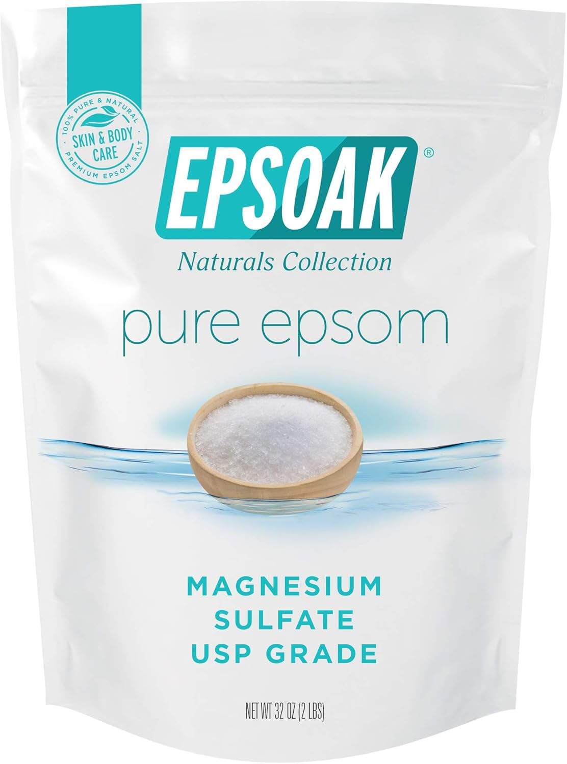 Epsoak Epsom Salt 2 Lb. Magnesium Sulfate USP. (Qty. 1 X 2Lb. Bags) Resealable Epsom Salt Bulk Bags Unscented, Made in the USA, Cruelty-Free Certified image number 1