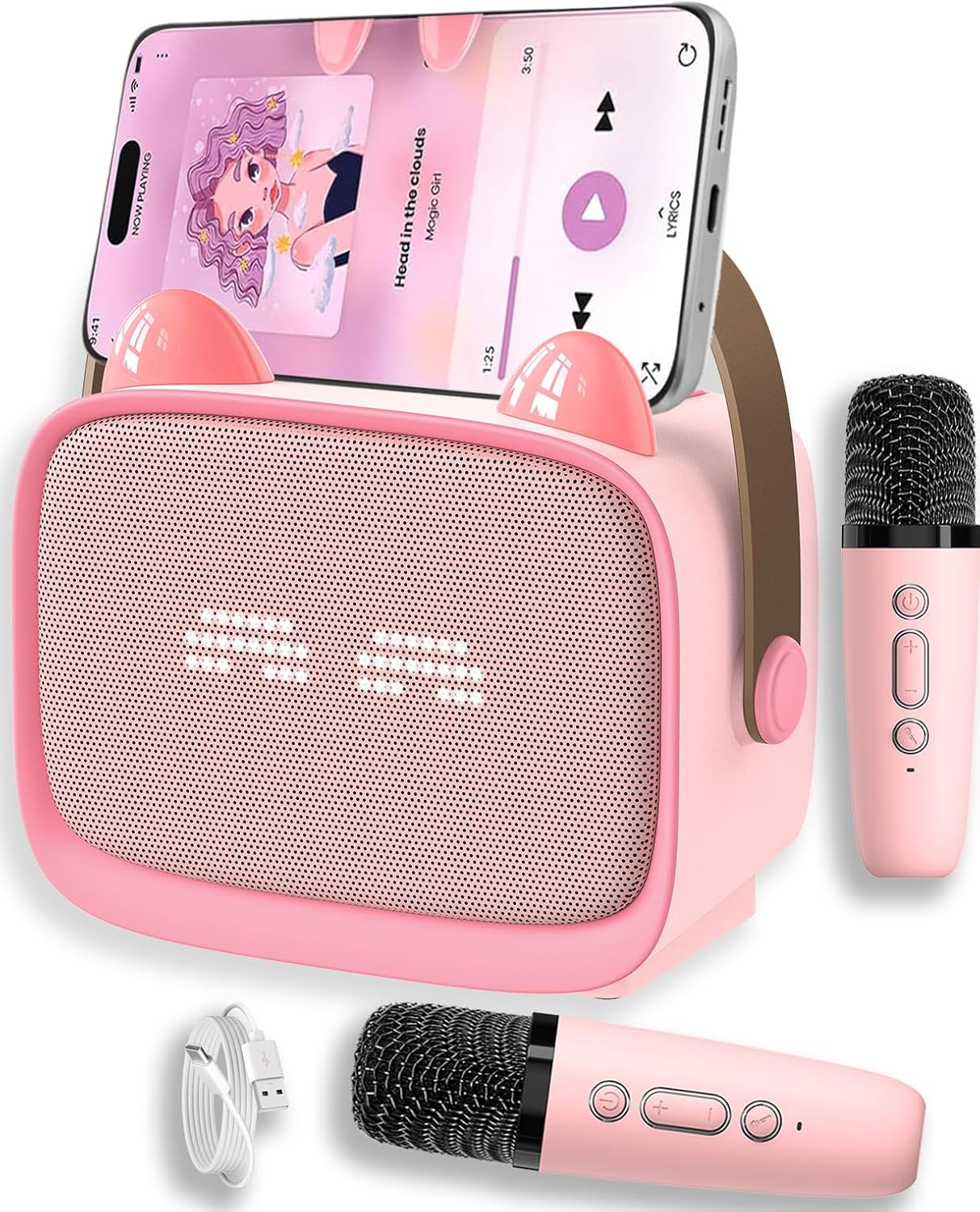 ZONEY Mini Karaoke Machine for Kids, Portable Bluetooth Karaoke Speaker with 2 Wilreless Microphones with LED Lights, Birthday Kids Toys Gifts for Girls Boys 4, 5, 6, 7, 8, 9, 10 +Year Old, Purple