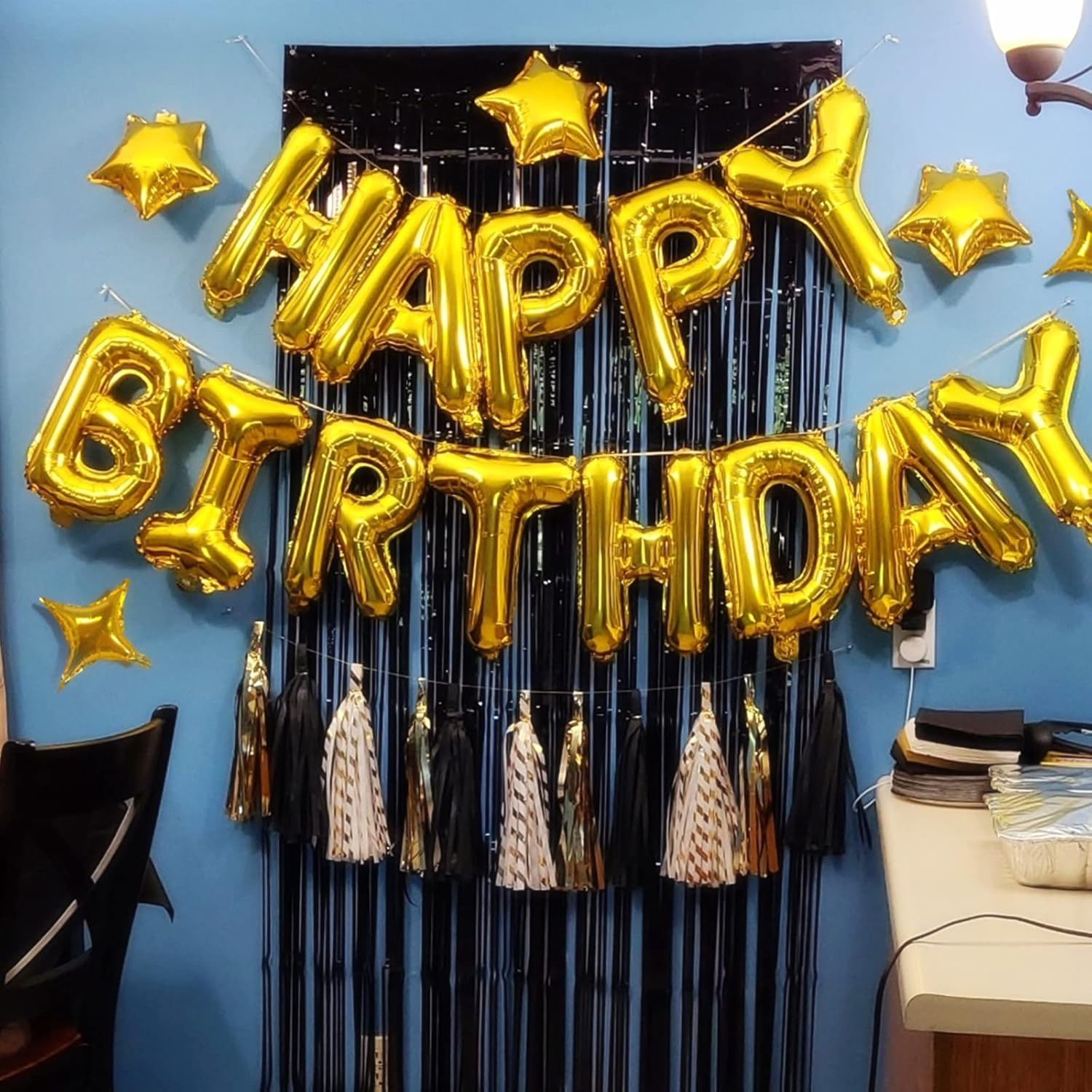 Happy Birthday Balloons,Aluminum Foil Banner Balloons for Birthday Party Decorations and Supplies -Gold - B-36Pcs Black Gold Kits image number 3