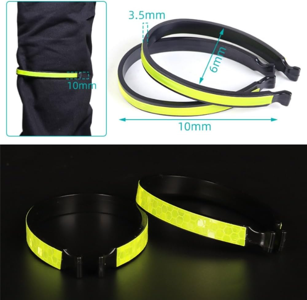 FUNNTY 2 Pcs High Visibility Reflective Bike Trouser Pant Clips with Powerful Reflective Bands Lightweight Safety Strips Fluorescent Color Cycling Clamps Night for Outdoor Cycling Jogging Walking