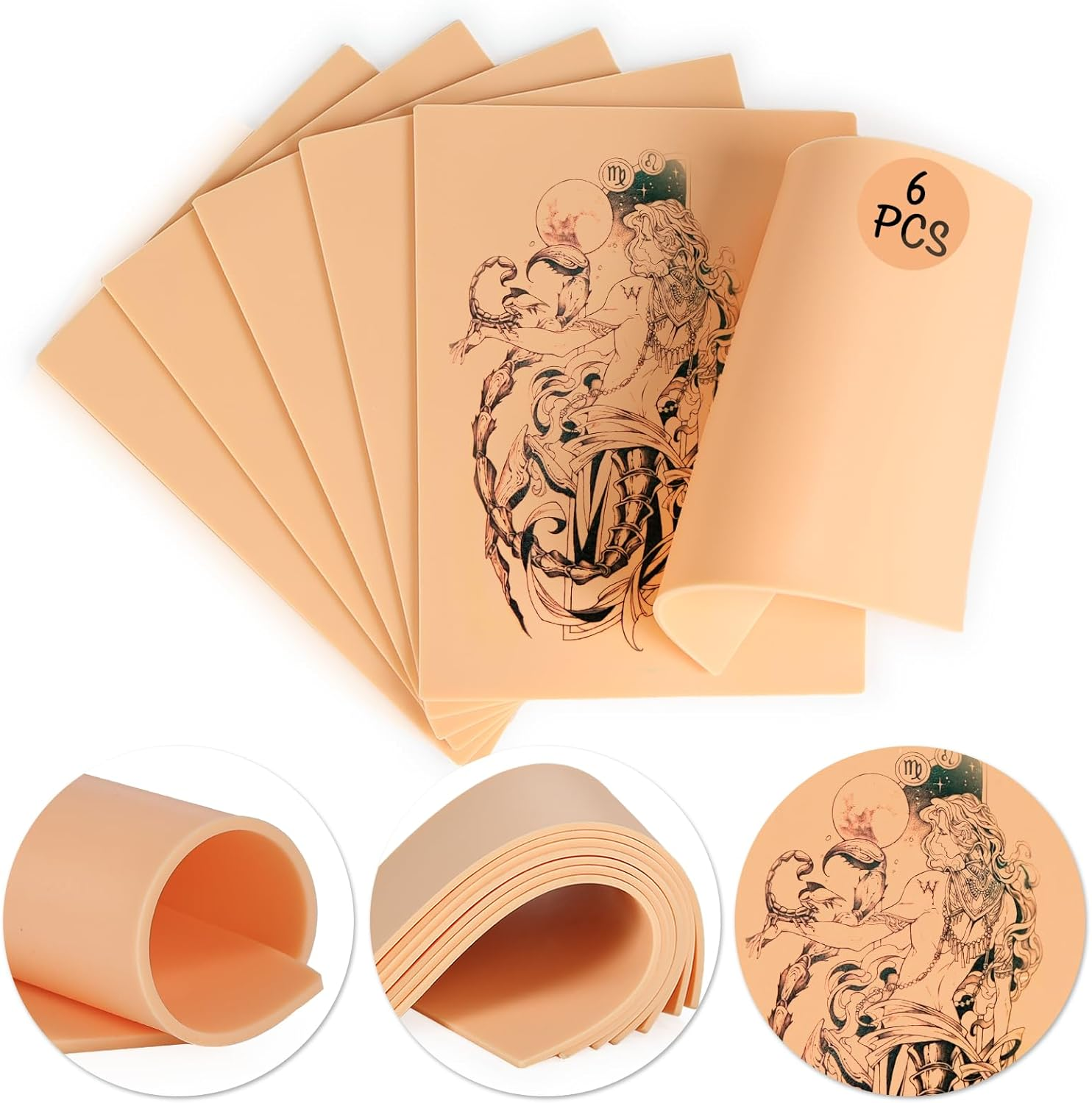 Practice Skin for Tattooing 3 MM, Thicker Design with a Realistic Feel and Easy to Color, Fake Skin Tattoo Perfect for Both Professional Tattoo Artists and Beginners. (14 PCS)
