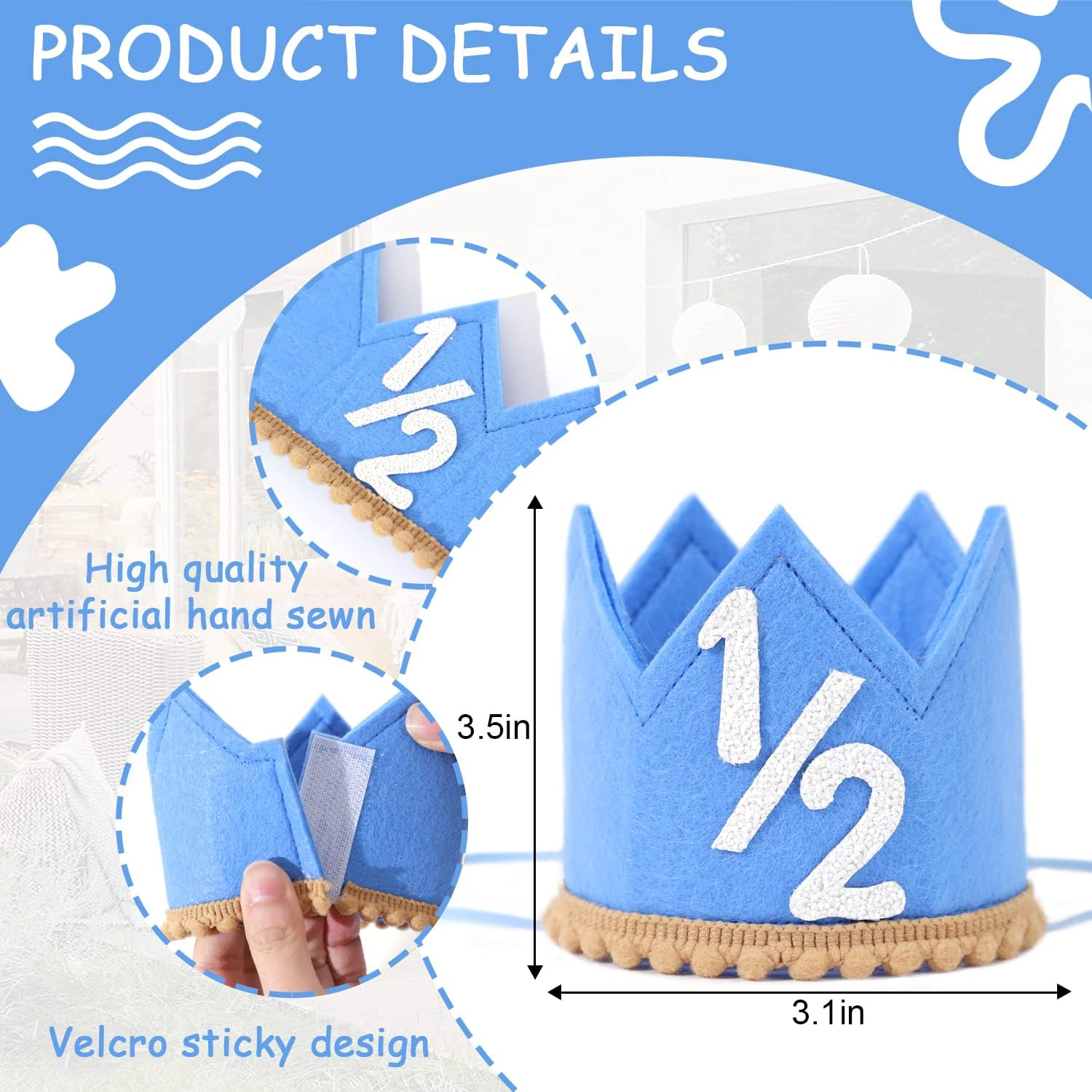 SYESQL Baby Half Birthday Crown - Hat for Girls/Boys, 1/2 Birthday Celebration - Gold Pink Half Birthday Crown image number 2