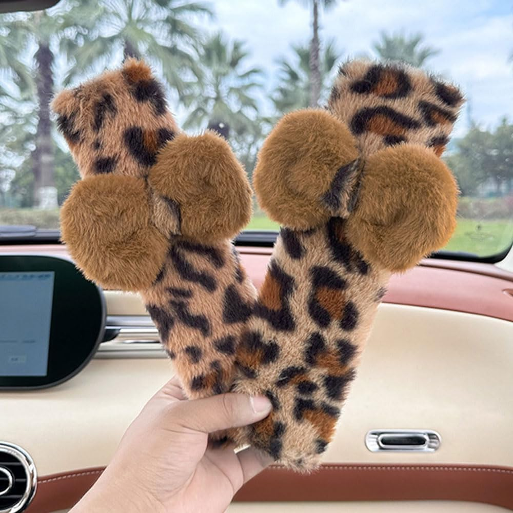 JINXU 2 Pack Seat Belt Cover Pad, Cute Plush Leopard Print Seatbelt Covers Seatbelt Shoulder for More Comfortable Driving, Plush Fluffy Soft Seat Belt Cover, Car Interior Accessories - Brown Bow image number 6