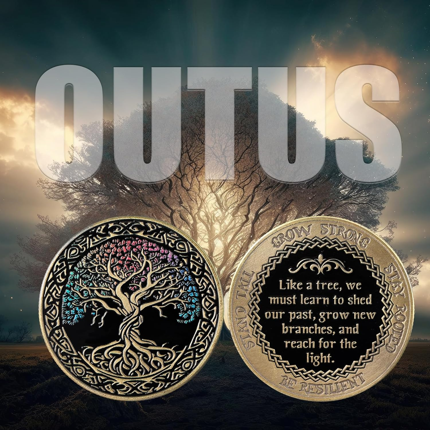Outus 12 Set Affirmation Sobriety Coin Gift Tree AA Chip Medallion with Coin Capsule, Display Stand and Card Alcoholics Anonymous Medallion Sobriety Gifts for Anniversary Men and Women in Recovery image number 6
