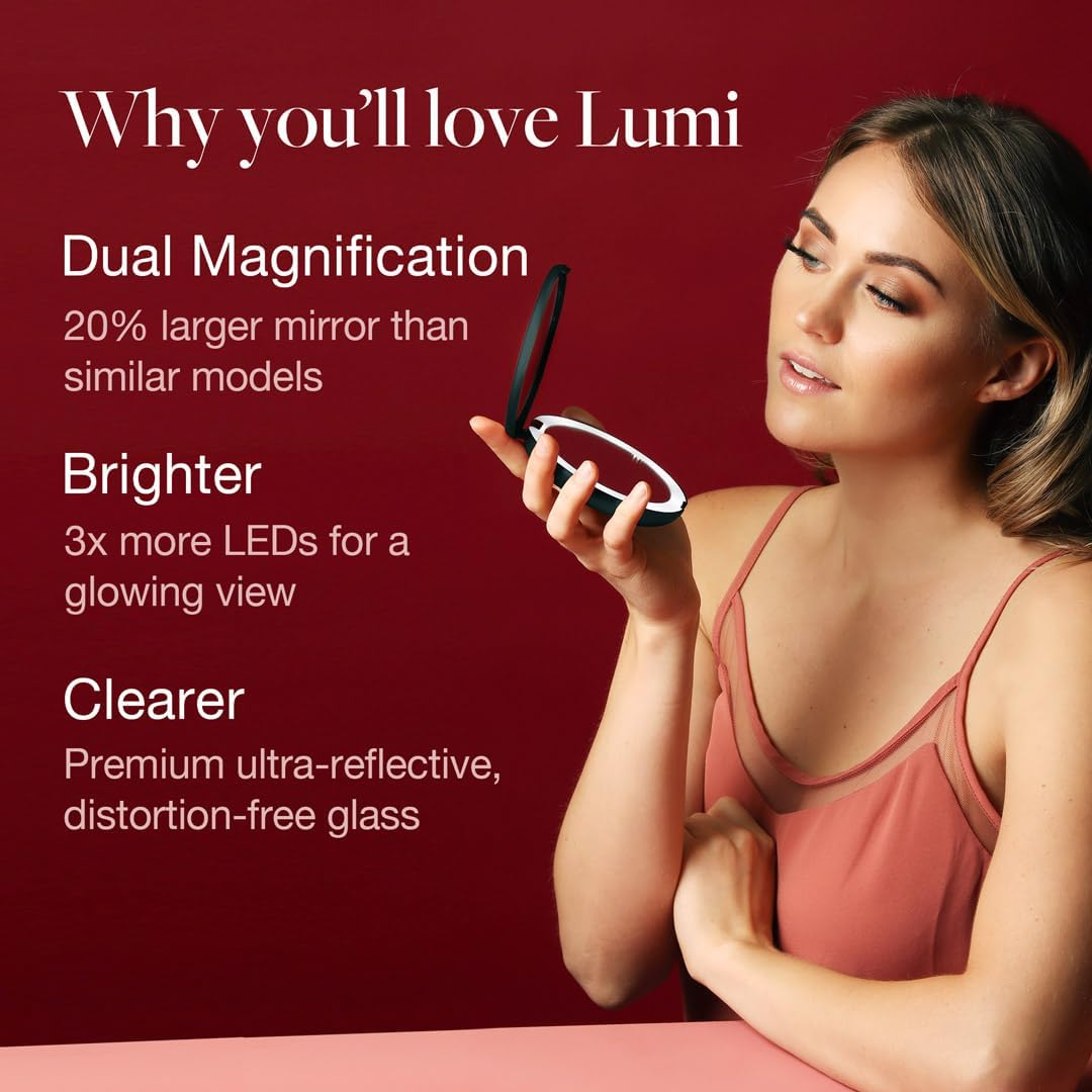 Fancii LED Compact Makeup Mirror for Handbag, 1X/10X Magnifying - Natural Daylight LED, Travel Size, Portable, 127Mm Wide Illuminated Mirror, Rose Gold (Lumi) image number 1