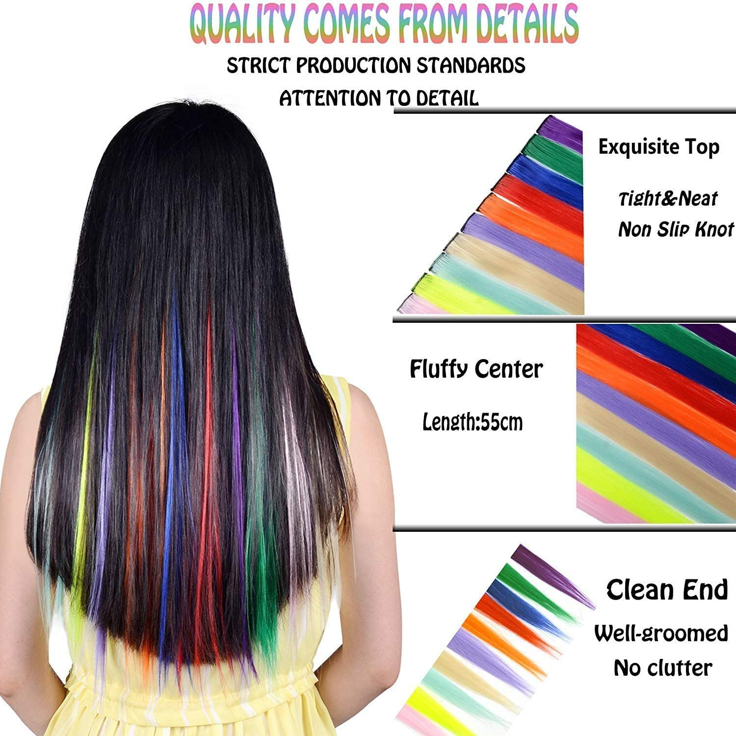 Rainbow Straight Highlight Hairpieces,20Pcs,22" Colorful Straight Hair Extensions Clip,Colored Clip in Hair Extensions,Party Highlights Colorful Clip in Hair Extensions,Straight Fashion Hairpieces image number 4