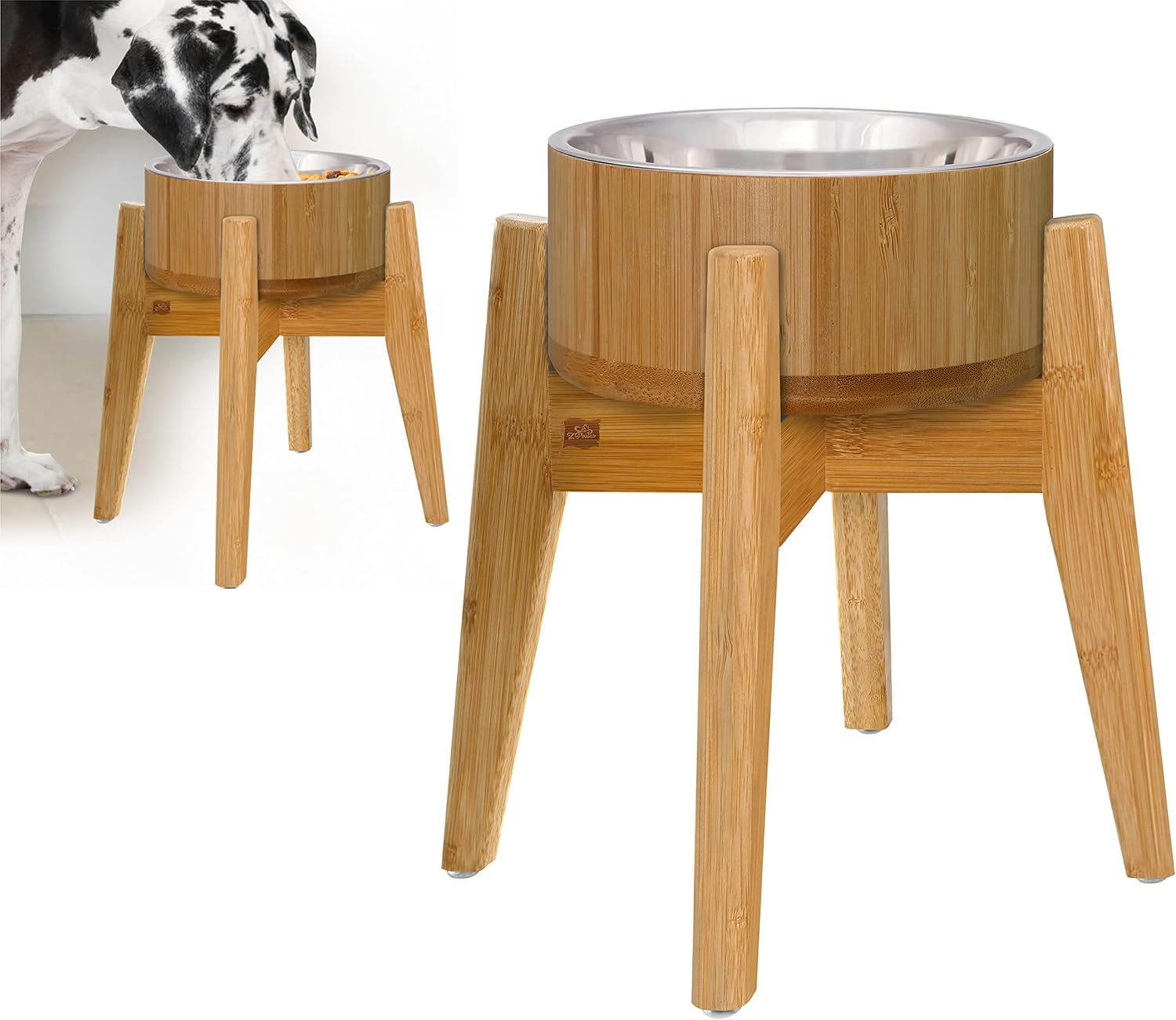 Raised Dog Bowl - Elevated 12-Inch, Large Breeds Treats, Dry and Wet Foods Suitable - Deter Ants/Bugs, Resist Tip-Over - Bamboo/Steel Bowls image number 6