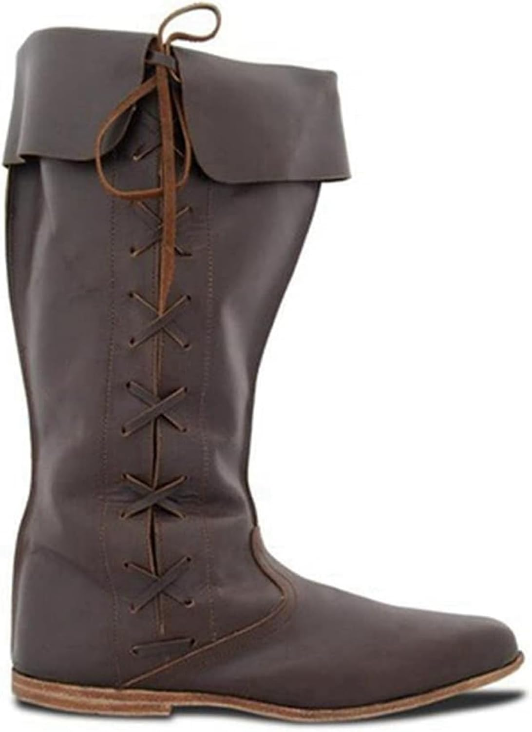 Medieval Pirate Boots for Men'S Renaissance Chic Distressed Boot Vintage Costume Accessories Viking Knight High Boots Pu Leather Western Cowboy Boots Cosplay(Us 5.5, Brown) image number 3