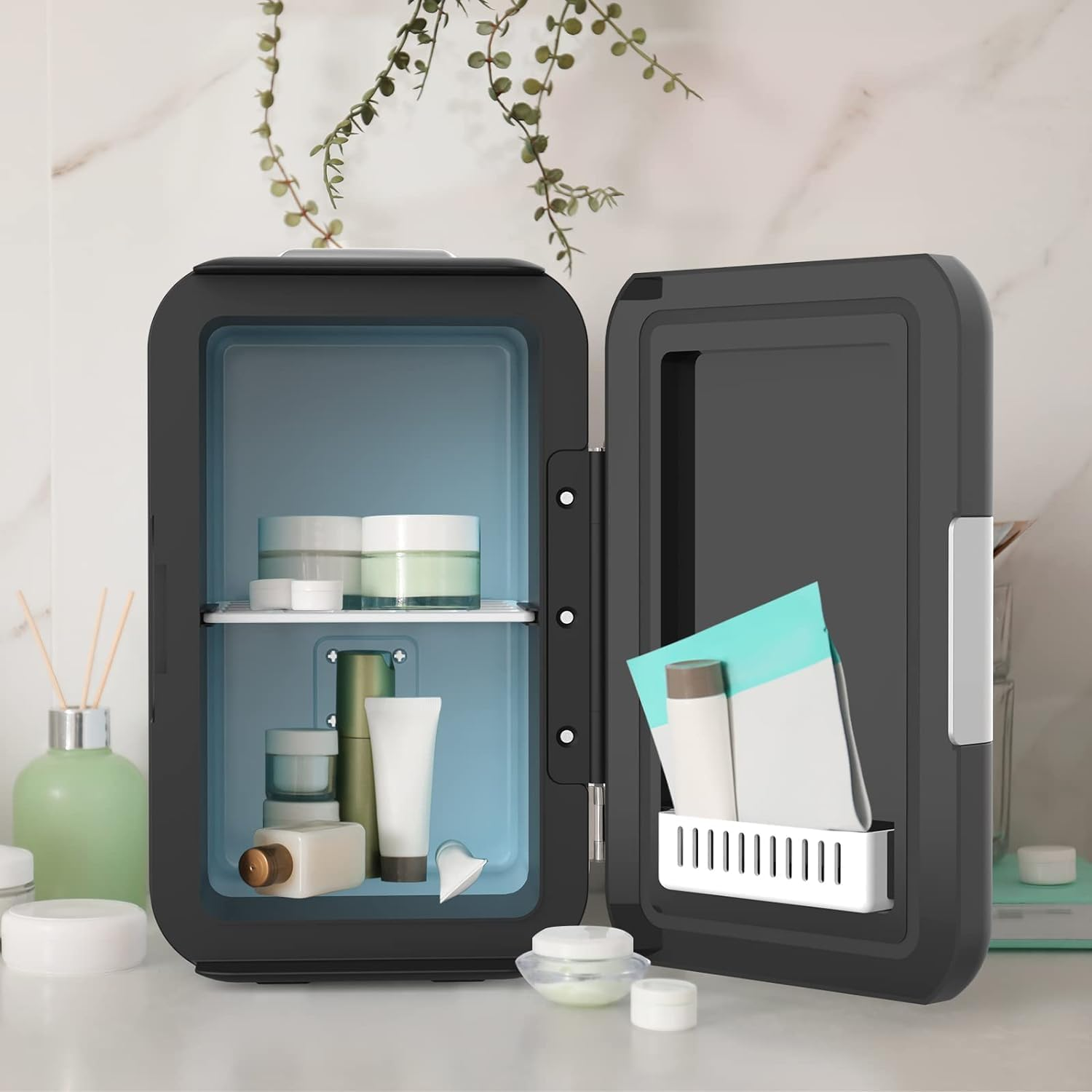 ADVWIN Black Mini Fridge for Bedroom - Portable 4L/6 Can Electric Plug in Cooler & Warmer for Food, Drinks, Beauty & Makeup, Black image number 4