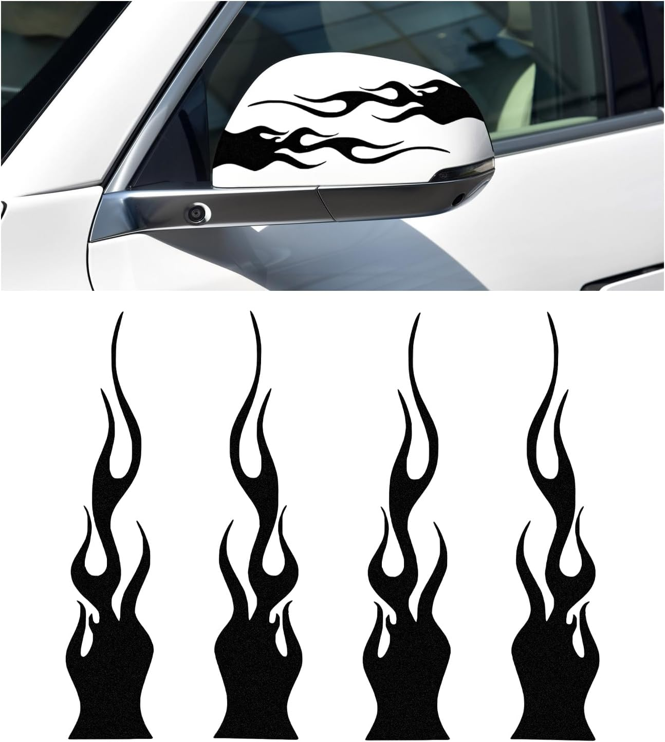 4 PCS Car Flame Reflective Sticker, Waterproof Racing Sports Flame Stripe Decal, Self Adhesive Bumper Decals Safety Stickers for Car Mirror Motorcycle Helmet, Car Accessories (Orange)