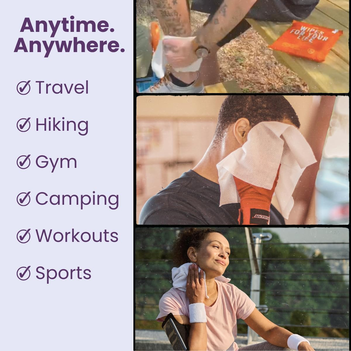 Hypergo Full-Body Rinse-Free Hypoallergenic Biodegradable Bathing Wipes| All Natural, Refreshing Anytime Anywhere, Post Workout, Camping, Travel, Daily Life, 12&rdquo;X12&rdquo; X-Large 20-Count, Lavender 2-Pack image number 5