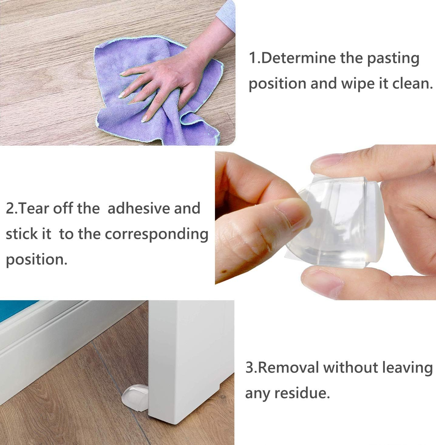 Door Stopper Clear, 4 Pack Door Stops Rubber Doorstops Self Adhesive Fit Most Door image number 5