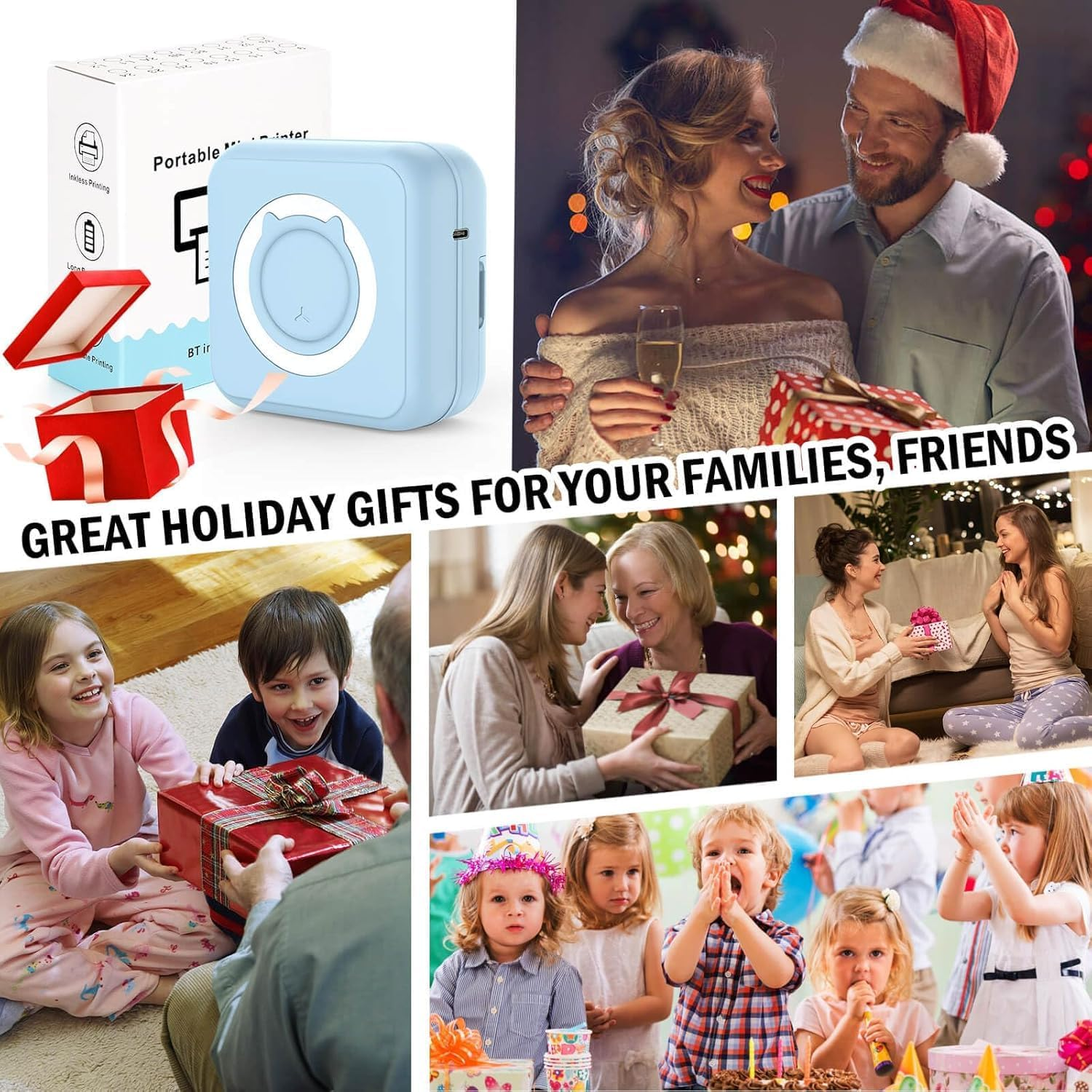 Pocket Printer for Iphone/Android,Wireless Mini Sticker Printer with 8Pcs Print Paper+5Pcs Sticke,Mini Pocket Printer for Customized, Portable Printer for OTES Journal Memo Photo Study (Blue) image number 3