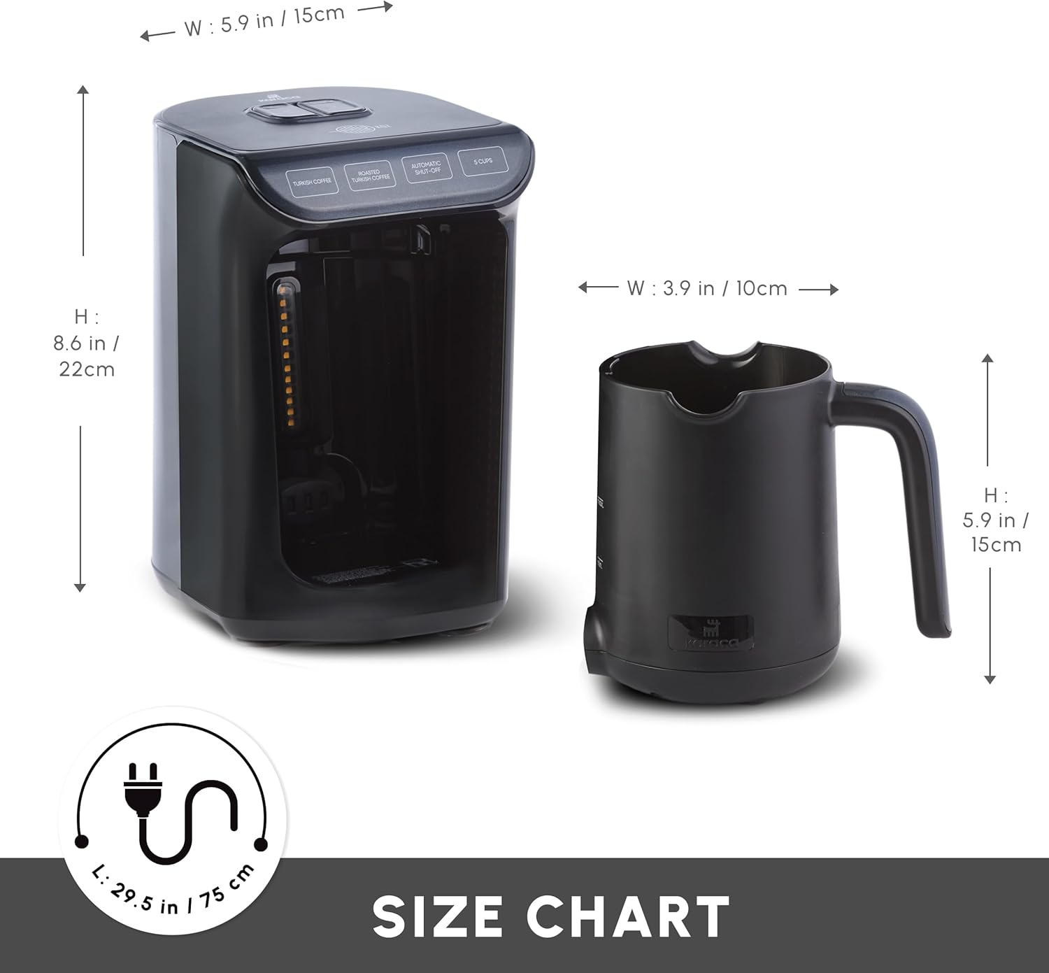 KARACA Hatır Roast Turkish Coffee Maker, Shiny Black, 5 Cup Capacity, High Foam, 535 W, Voice Warning System, Light Warning System, Measuring Spoon, Easy Cleaning image number 2