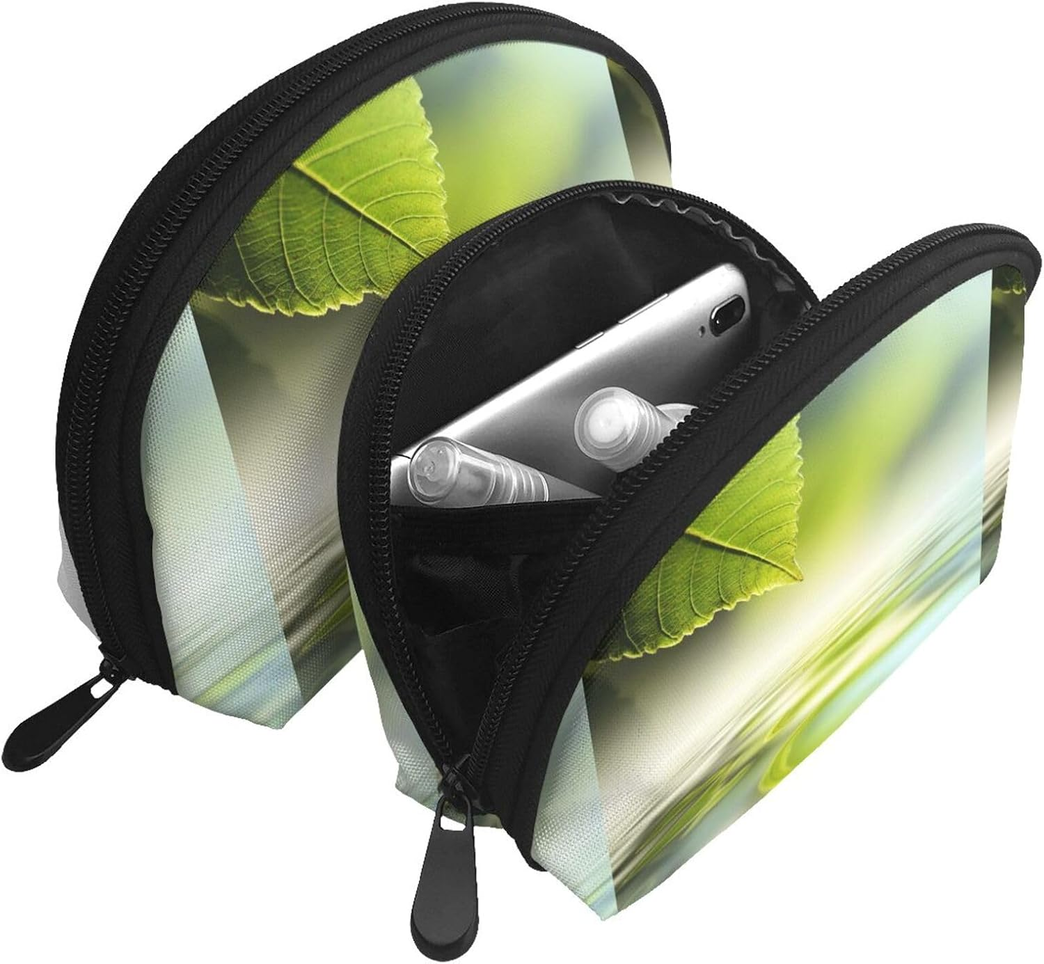 Cozimangoe Coin Pouch Makeup Bags Set, 2 Piece Shell Shape Cosmetic Bag with Pockets for Daily Travel Handbag Lipstick Keys Toiletry, Personalized Green Leaf Reflecting in River Water image number 5