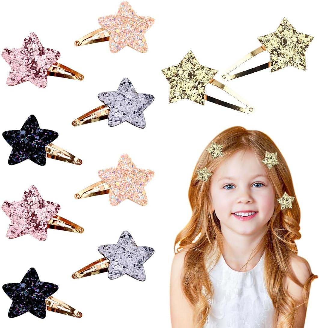 XUZOPIM Pack of 10 Star Hair Clips Cute Metal Hair Pins Colourful Hair Clips Girls Glitter Sparkling Hair Accessories, Girls, Fashion Hair Clip for Girls, Children, Women image number 1