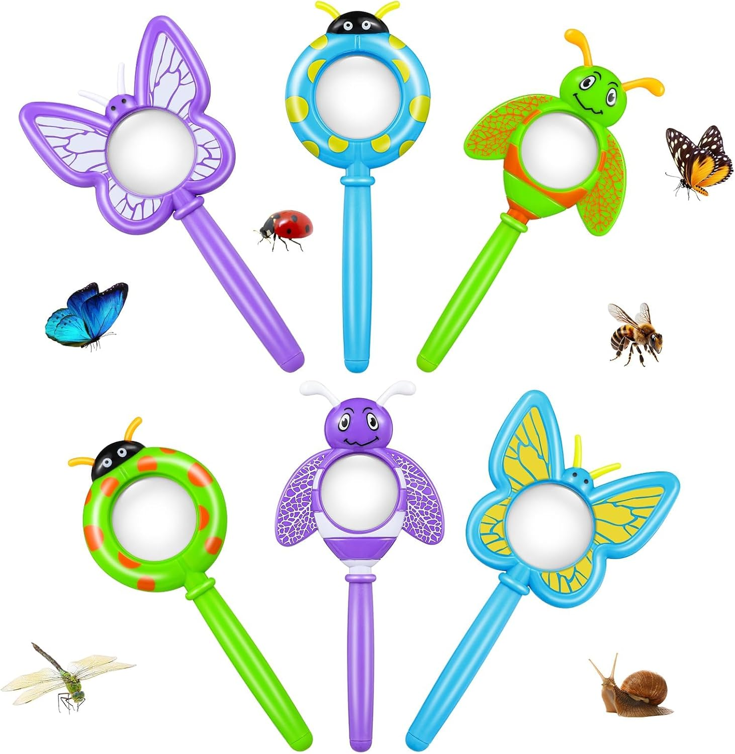 3Pcs Bug Magnifier for Kids, Handheld Butterfly Bee Ladybug Magnifying Glass, Kids Insect Magnifying Glass for Boys and Girls Gift Outdoor Activities