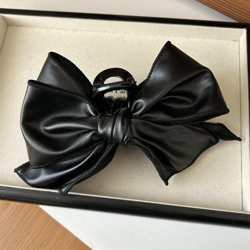 BSLVWG Hair Claws with Bow Black Leather Large Hair Bows for Women Brown Large Hair Clips Non-Slip Strong Hold Hair Accessories for Thin Medium Thick Stylish Hair Clips image number 1