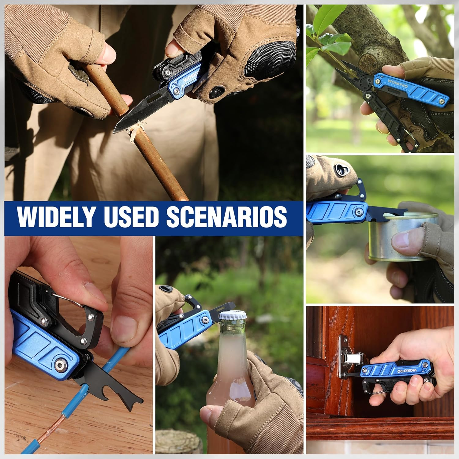 WORKPRO Multifunction Pliers, 11 in 1, Stainless Steel Folding Multifunction Tool with Screwdriver and Pliers for Camping and Hiking (Blue) image number 6