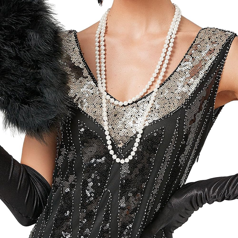 AUTOWT 1920S Women'S Flapper Dresses, V Neck Beaded Fringed Great Gatsby Roaring 20'S Costume Dress for Halloween Christmas Theme Party image number 6