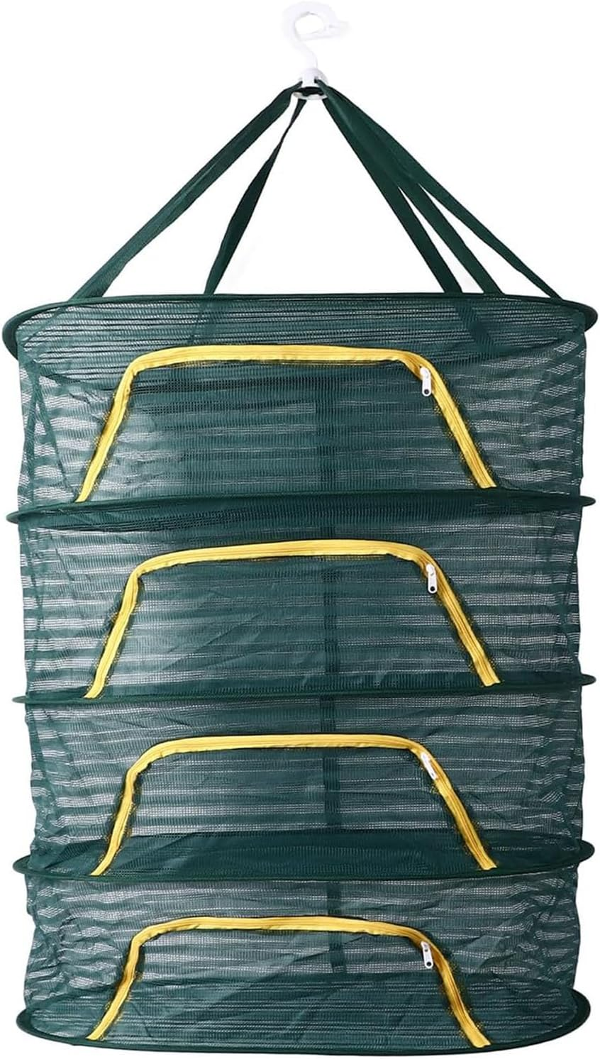 Mtxorvix Herb Drying Rack, 4 Layers Hanging Mesh Net with Zipper, Rack Netmesh Hanging Dryer, Closure Foldable Mesh Drying Rack for Clothes Toys Vegetables Fruits Fish (Dark Green) image number 5