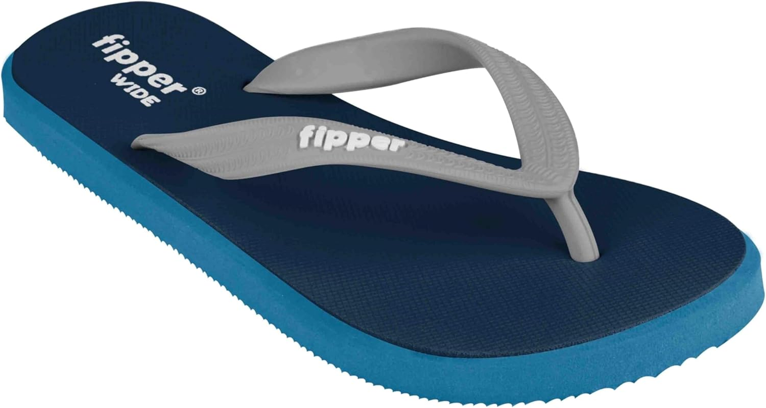 Fipper Slipper | Wide | Rubber Thongs for Men | Premium Natural Rubber Flip-Flops | Navy Blue/Sky Blue/Light Grey | Eco-Friendly, Durable & Comfortable image number 2