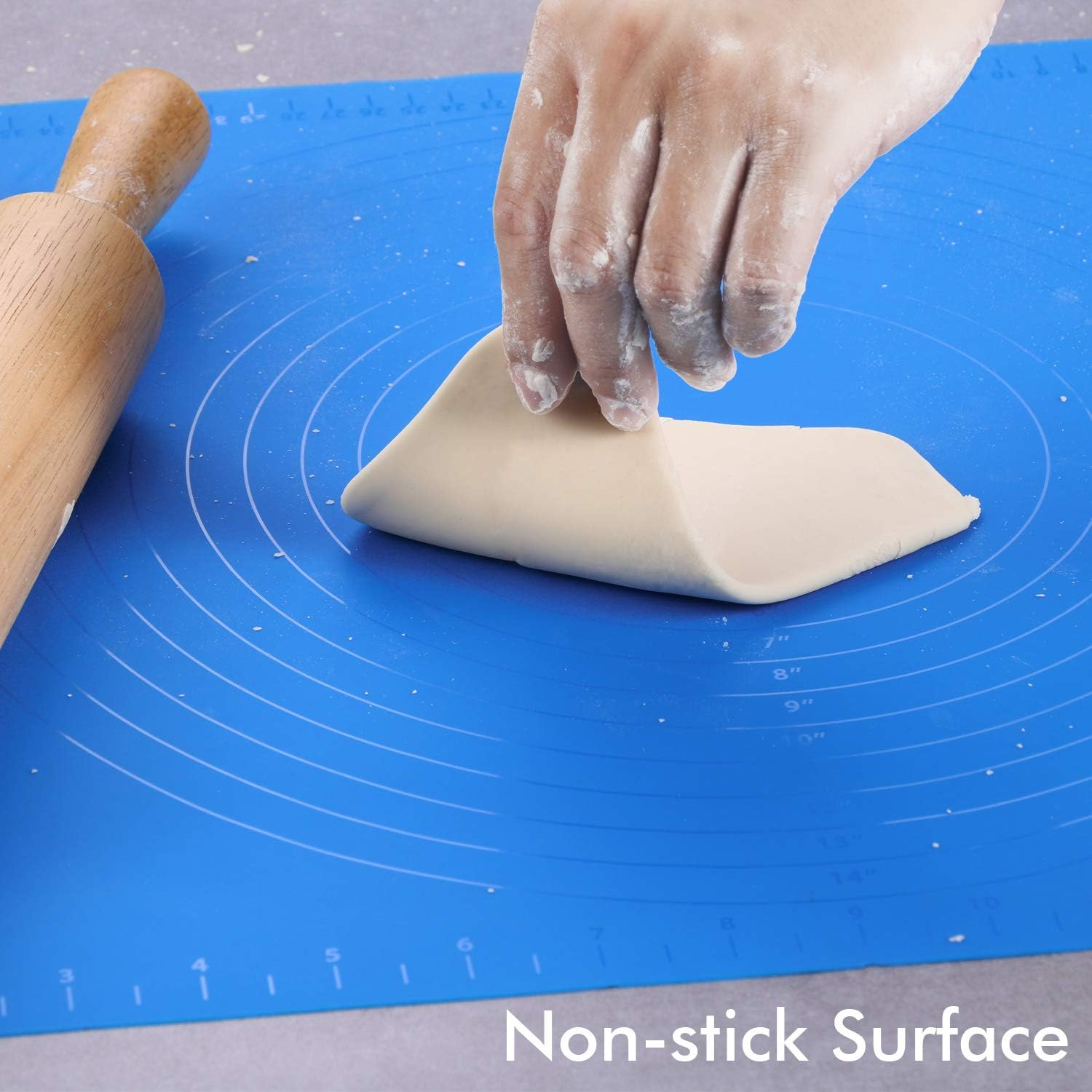 Silicone Baking Mat, Nonstick Extra Pastry Mat, Reusable Heat Resistant Able Mat Countertop Protector Dough Rolling Mat 20"X16" - Blue image number 4