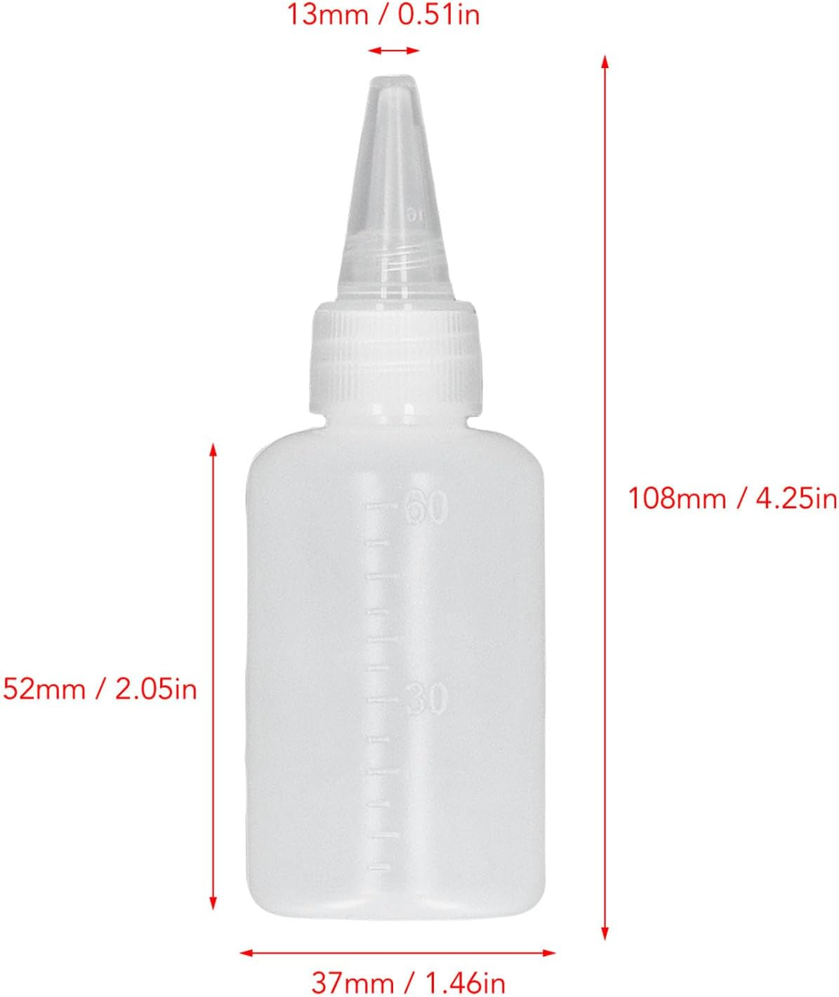 100Pcs Plastic Squeeze Bottles, 60Ml Translucent Empty Squirt Bottle with Scale, Multi Purpose Leak Proof Squeeze Dispensing Bottle for Liquid Oil Pigment Ink Syrup Dressing image number 5