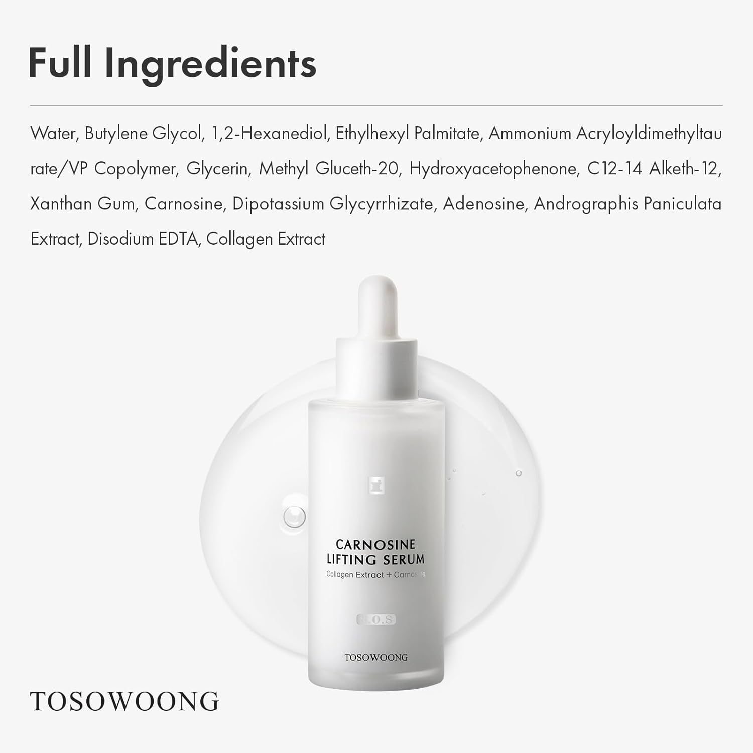 TOSOWOONG Carnosine Lifting Serum, for Wrinkle Care, Hydrating with Collagen Extract, Adenosine for All Skin Types, Korean Skin Care 50G, 1.76 Oz. image number 1